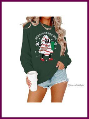 Women's Christmas Snack Graphic Sweatshirt Crew Neck Pullover Long Sleeve